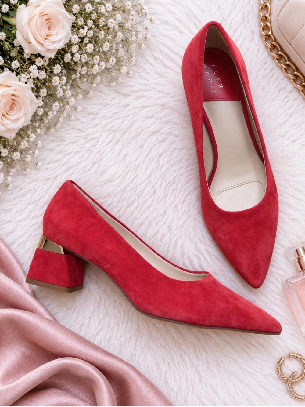 Gladdis Suede Block Heel Pumps With Gold Accent